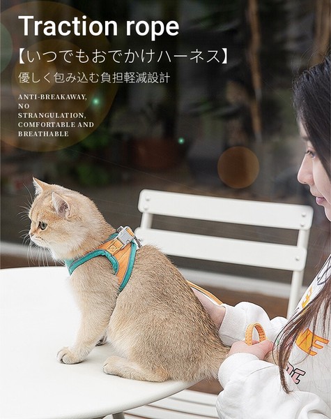 猫用胸当て＆ハーネス＆リードセット ペット胸当て ペットリード 猫用品 ペットグッズ 猫リード【J925】