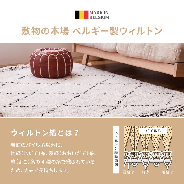 ウィルトン織ラグ 長毛 ベルギー製 「BOHO」