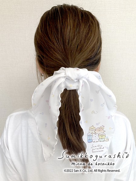【シュシュスカーフ】　ふわゆれ　すみっコぐらし　みんなでことりっコ　ホワイト 大人女子 2WAY お揃い