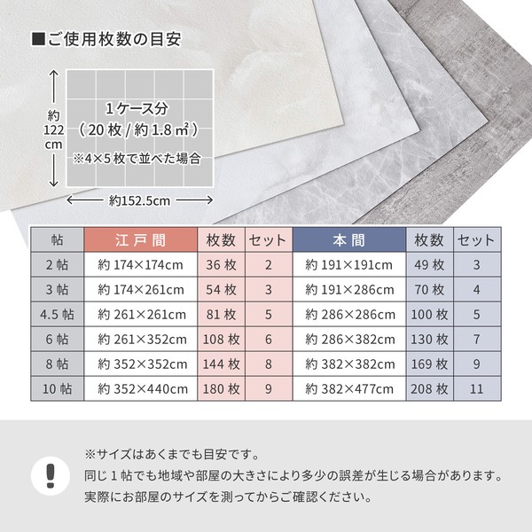 【20枚入】 ストーン調フロアタイル 置くだけ ズレない 貼ってはがせる 約30.5×30.5cm/4柄
