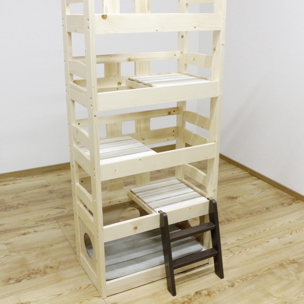 【直送可】ペットベッド キャットタワー ペット小屋 5段ベッド はしご パイン材 【ペット家具】