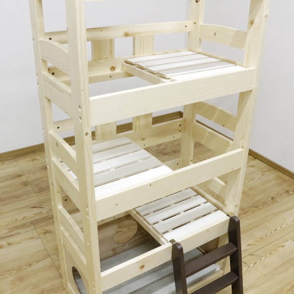 【直送可】ペットベッド キャットタワー ペット小屋 5段ベッド はしご パイン材 【ペット家具】