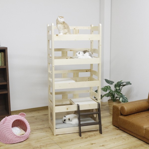 【直送可】ペットベッド キャットタワー ペット小屋 5段ベッド はしご パイン材 【ペット家具】