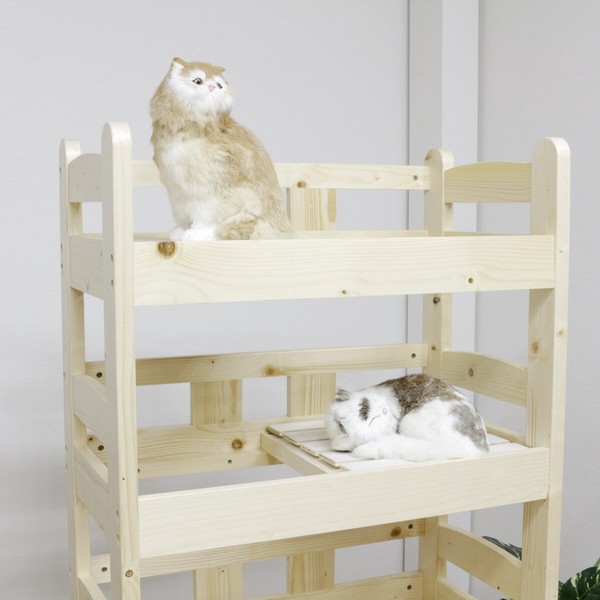 【直送可】ペットベッド キャットタワー ペット小屋 5段ベッド はしご パイン材 【ペット家具】