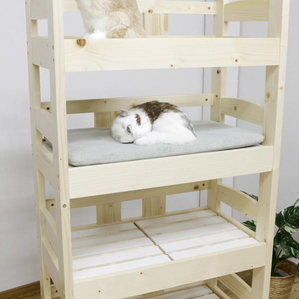 【直送可】ペットベッド キャットタワー ペット小屋 5段ベッド はしご パイン材 【ペット家具】