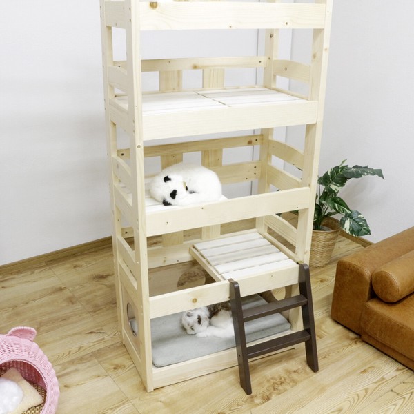 【直送可】ペットベッド キャットタワー ペット小屋 5段ベッド はしご パイン材 【ペット家具】