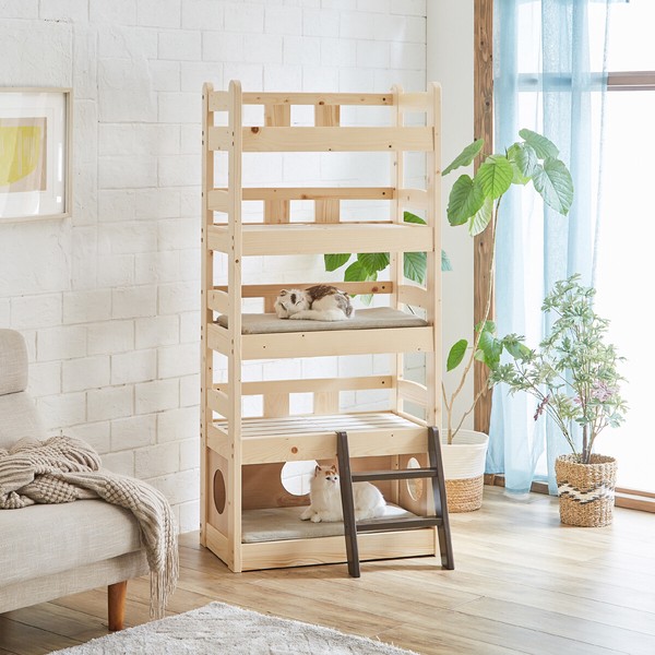 【直送可】ペットベッド キャットタワー ペット小屋 5段ベッド はしご パイン材 【ペット家具】