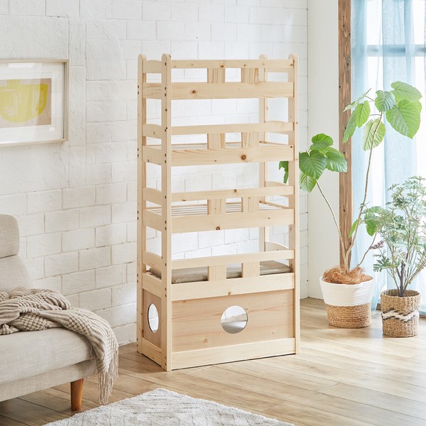 【直送可】ペットベッド キャットタワー ペット小屋 5段ベッド はしご パイン材 【ペット家具】