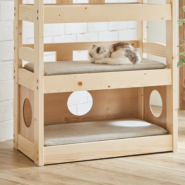 【直送可】ペットベッド キャットタワー ペット小屋 5段ベッド はしご パイン材 【ペット家具】