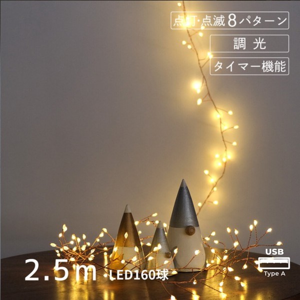 （ワイヤー2.5m）枝のLEDデコレーションライト グロート／USBタイプ クリスマス