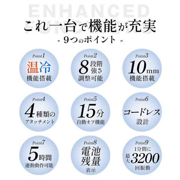 筋膜リリースガン マッサージ器 冷却 加熱機能付き ハンディガン アタッチメント4種類