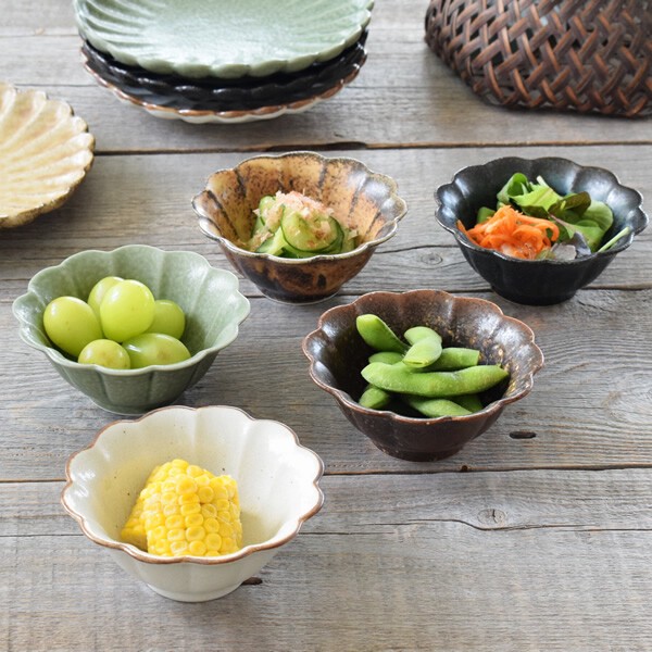 5色菊形小鉢【小付け 菊型 日本製 美濃焼】