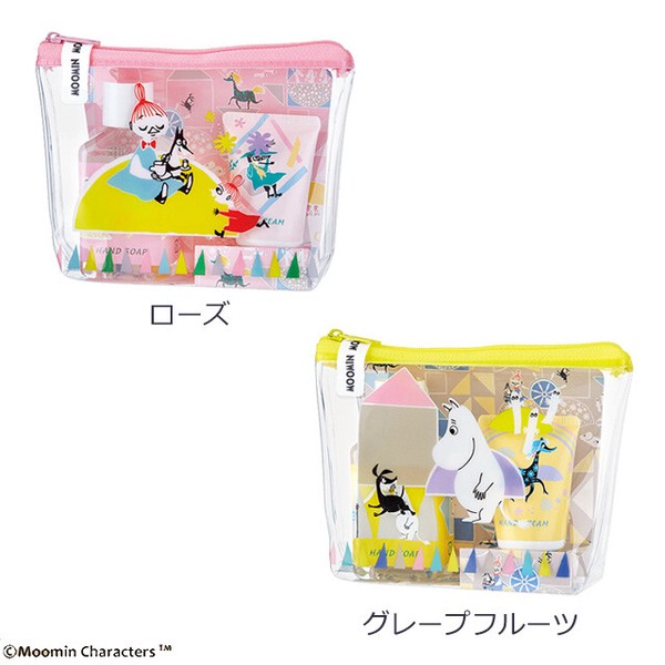 ムーミン ポーチセット【ミニハンドソープ・ミニハンドクリーム】携帯に便利（ローズ）
