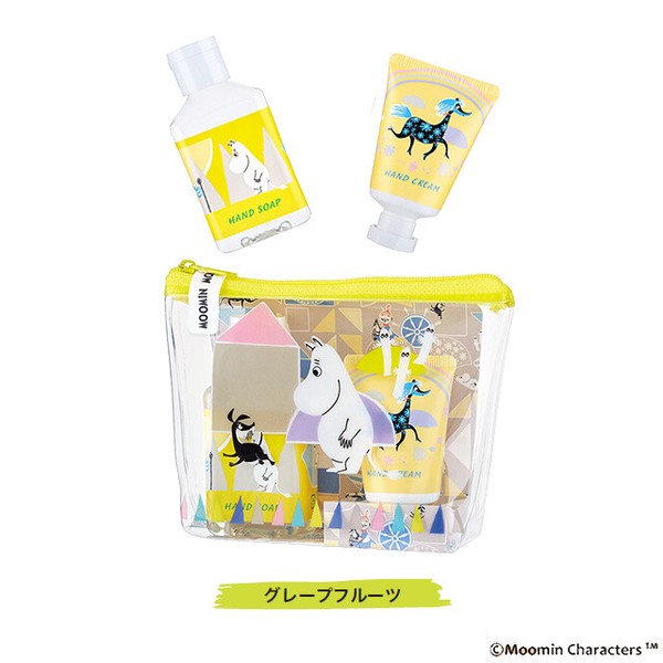 ムーミン ポーチセット【ミニハンドソープ・ミニハンドクリーム】携帯に便利（ローズ）