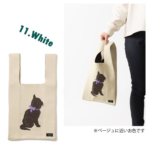 Jubilee ニット マルシェバッグ ミニトートバッグ キャット 黒猫 11.White