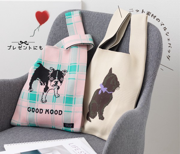 Jubilee ニット マルシェバッグ ミニトートバッグ キャット 黒猫 11.White