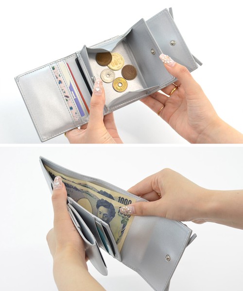 リボン 三つ折り財布 財布 ミニ財布 小さい カード ボックス型 ボックスコイン ルリリ