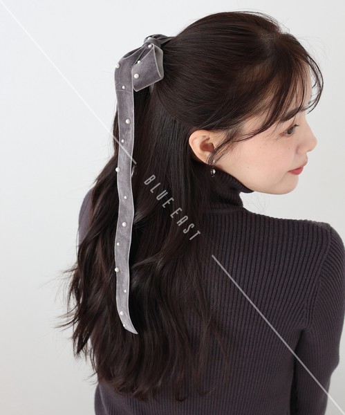 2024新作【パールベロアリボンシュシュ】　ヘアゴム　シュシュ　ヘアアクセサリー