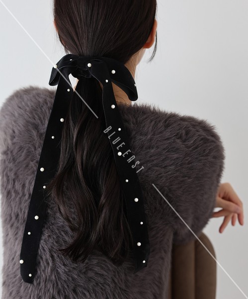 2024新作【パールベロアリボンシュシュ】　ヘアゴム　シュシュ　ヘアアクセサリー