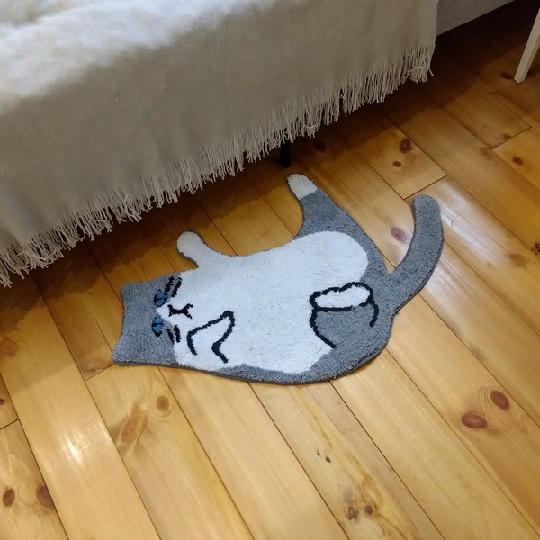【即納】cat アクセントマット 敷物 ネコ 猫 インテリア ハチワレ クロネコ トラネコ 生活雑貨