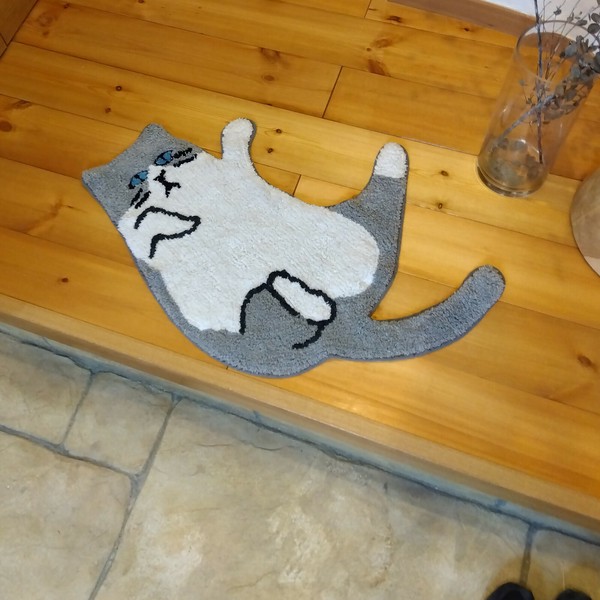【即納】cat アクセントマット 敷物 ネコ 猫 インテリア ハチワレ クロネコ トラネコ 生活雑貨