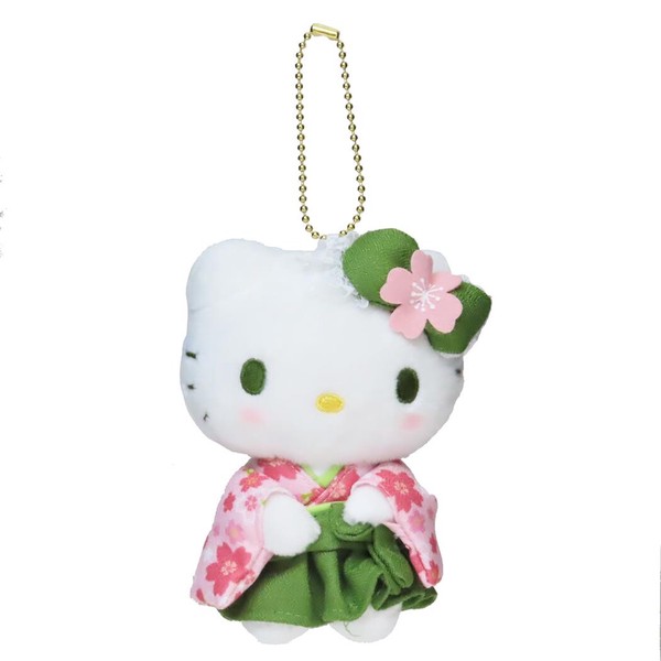 【マスコット】ハローキティ ミニぬいぐるみボールチェーン 抹茶着物
