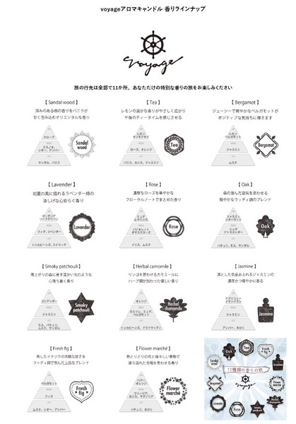 voyage（ヴォヤージュ）アロマキャンドル　 日本製　全11種類　「心の旅」をテーマに