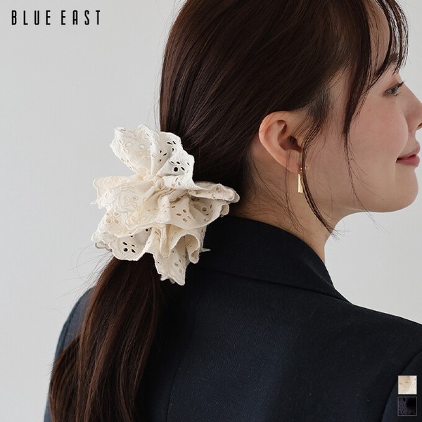 2025新作【コットンレースフリルシュシュ】　ヘアアクセサリー　シュシュ　フリル　コットン