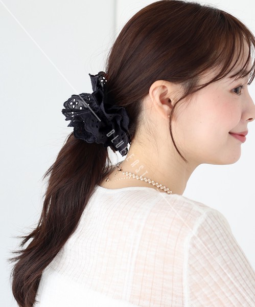 2025新作【コットンレースフリルシュシュ】　ヘアアクセサリー　シュシュ　フリル　コットン