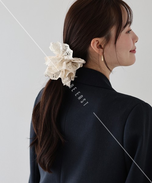 2025新作【コットンレースフリルシュシュ】　ヘアアクセサリー　シュシュ　フリル　コットン