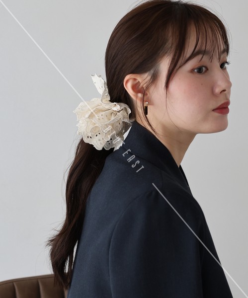 2025新作【コットンレースフリルシュシュ】　ヘアアクセサリー　シュシュ　フリル　コットン
