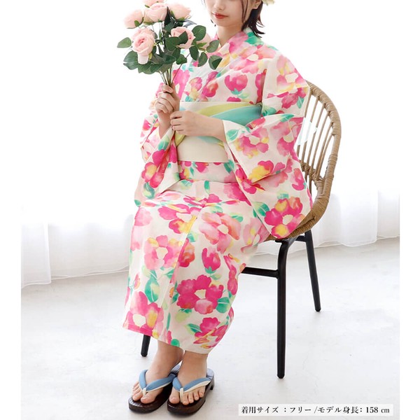 女性浴衣  浴衣  単品　仕立て上がり　レディース　女性用　和装　夏　祭り　レトロ　花火大会　椿 花柄