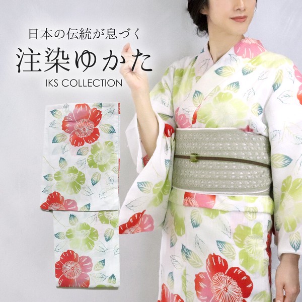 IKS COLLECTION レディース 浴衣 単品 彩 No.05 さくら 綿麻 しじら織 日本製インバウンド