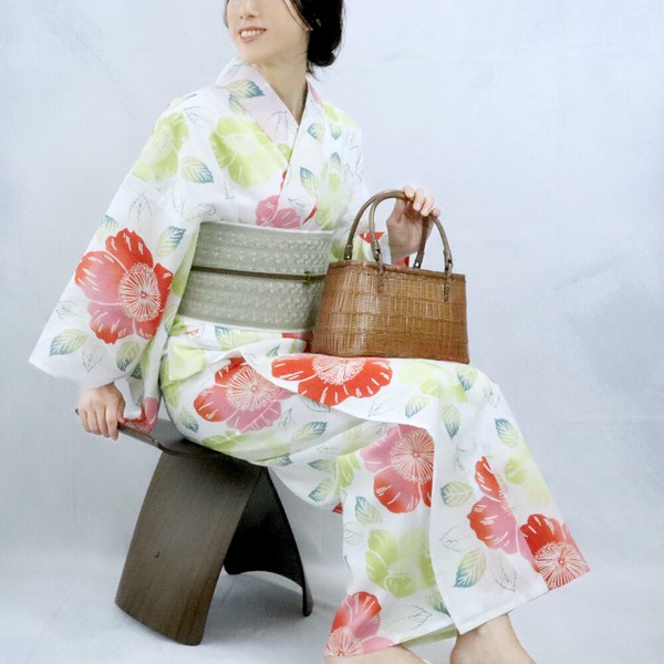 IKS COLLECTION レディース 浴衣 単品 彩 No.05 さくら 綿麻 しじら織 日本製インバウンド