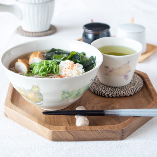 Orie 〜ネコトコロ〜　全5形状　【美濃焼　皿　プレート　ボウル　茶碗　カップ　猫　日本製】　ヤマ吾陶器