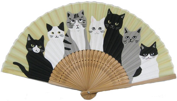 シルク生地　ねこいっぱい扇子