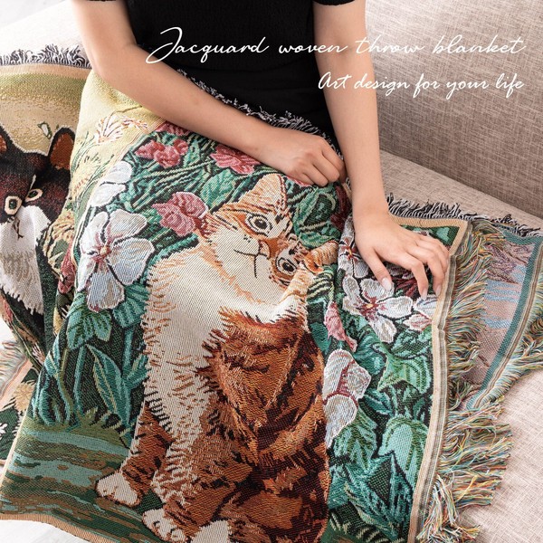 Jubilee 猫犬デザイン ジャガード織 スローケットラグ アソート 130 x160 cm キャット ドッグ