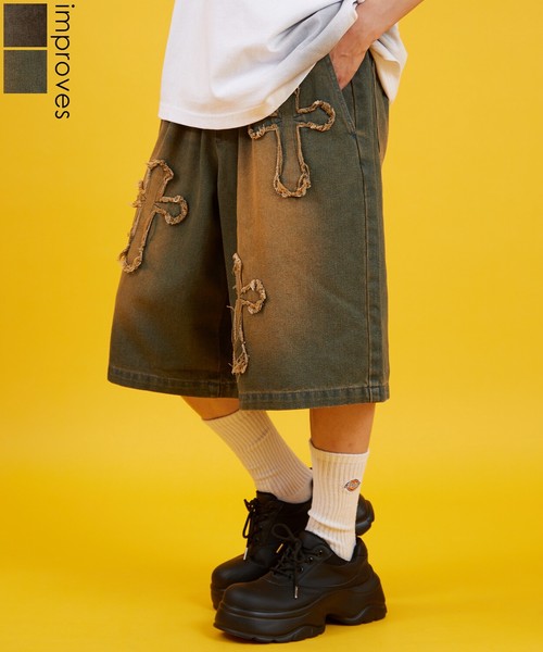 10oz デニムオーバーダイワイドショートパンツ