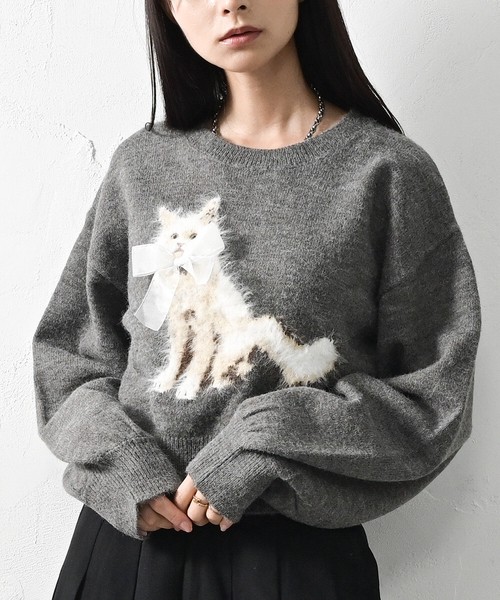 7GG カシミヤタッチ ねこジャガード ニット プルオーバー【2025年秋冬新作】