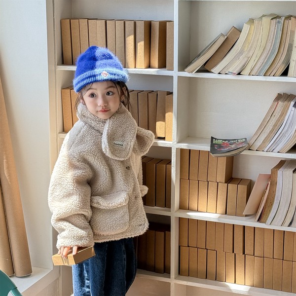 韓国スタイル 2色6サイズ トップス ジャケット マフラー付き 2点セット シンプル長袖 子供