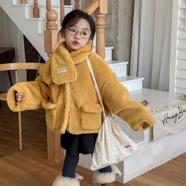 韓国スタイル 2色6サイズ トップス ジャケット マフラー付き 2点セット シンプル長袖 子供