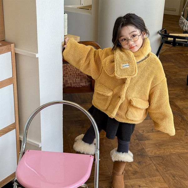 韓国スタイル 2色6サイズ トップス ジャケット マフラー付き 2点セット シンプル長袖 子供