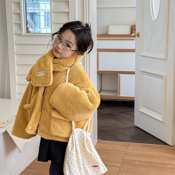 韓国スタイル 2色6サイズ トップス ジャケット マフラー付き 2点セット シンプル長袖 子供