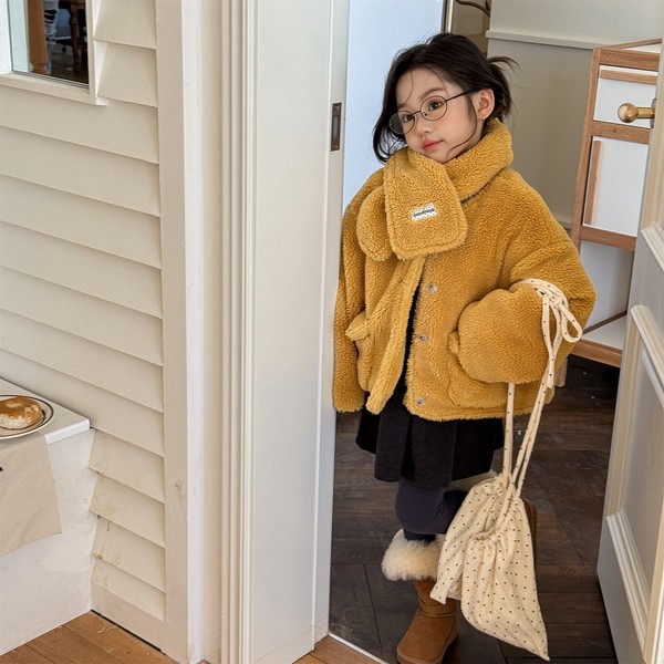 韓国スタイル 2色6サイズ トップス ジャケット マフラー付き 2点セット シンプル長袖 子供