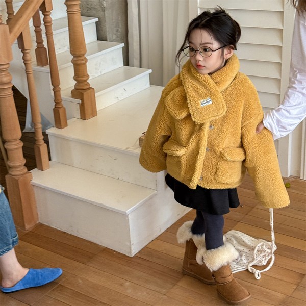 韓国スタイル 2色6サイズ トップス ジャケット マフラー付き 2点セット シンプル長袖 子供
