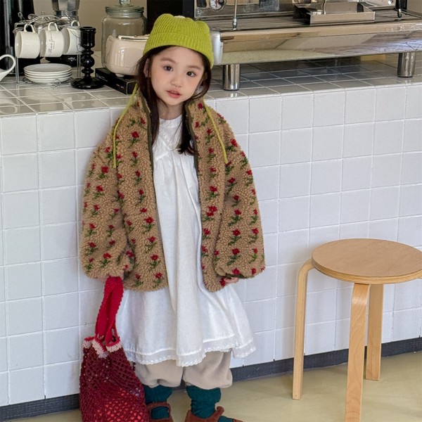 韓国スタイル 2色6サイズ トップス ジャケット お花 総柄 長袖 子供