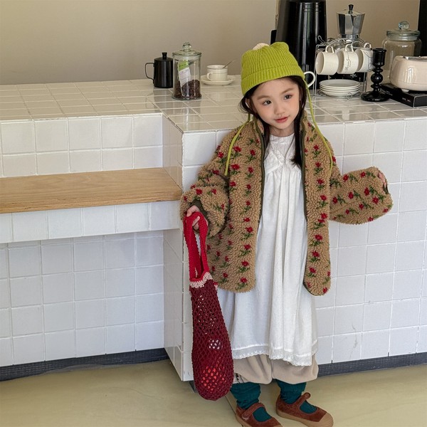 韓国スタイル 2色6サイズ トップス ジャケット お花 総柄 長袖 子供