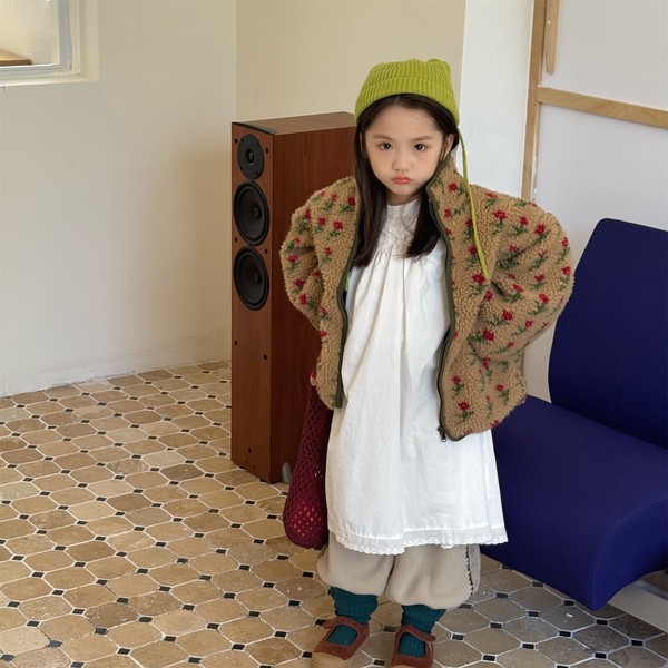 韓国スタイル 2色6サイズ トップス ジャケット お花 総柄 長袖 子供
