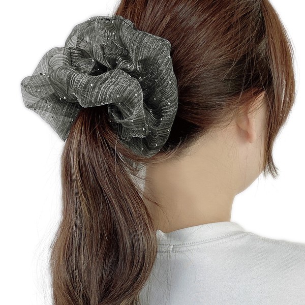 ▼MAGGIO▼ラメ入りストライプオーガンジーシュシュ　ヘアアクセサリー
