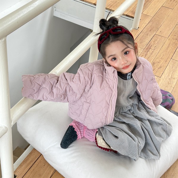 韓国スタイル 2色6サイズ トップス ジャケット ハート柄 あたたかい 長袖 子供